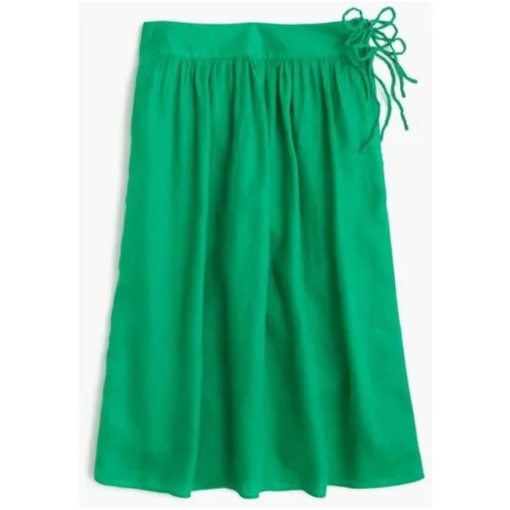 J. Crew Green Midi A-Line Skirt with Tie Front